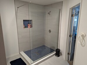 Combined shower/tub, jetted tub, hair dryer, towels
