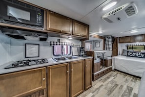 Fridge, microwave, dishwasher, coffee/tea maker
