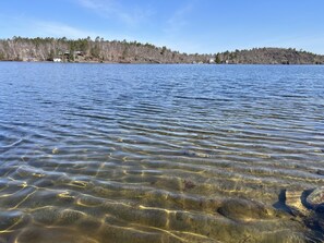 On the beach, sun-loungers