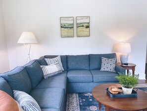 Smart-TV, Kamin, Bücher, Musikbibliothek