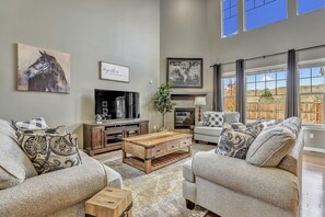 Smart TV, fireplace, video games, printers