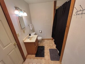 Ensemble douche/baignoire, sèche-cheveux, serviettes fournies, savon