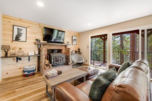 Televisión, chimenea, videojuegos y reproductor de DVD 