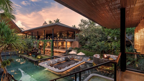 A resort with a pool, outdoor seating, and a restaurant. - GDAS Bali Health and Wellness Resort (Ubud)