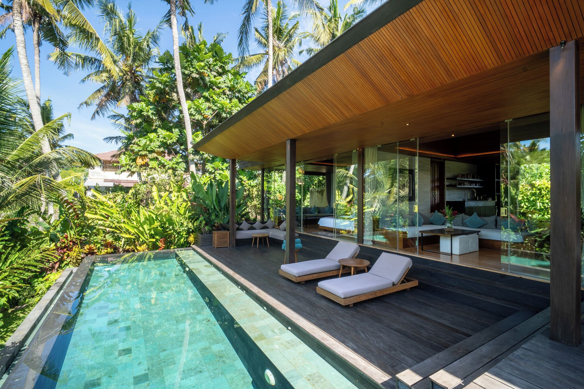 Outdoor pool, pool loungers