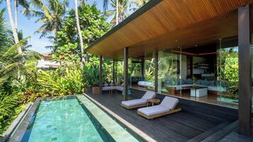 Outdoor pool, pool loungers