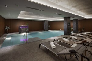 Indoor pool, seasonal outdoor pool, pool umbrellas