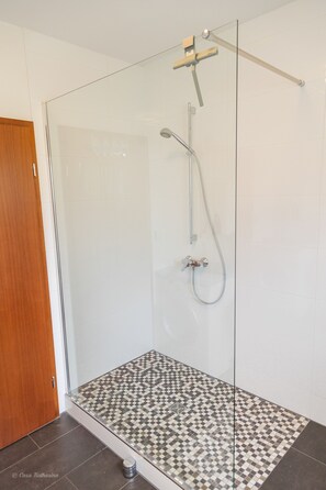 Dusche, Haartrockner, Handtücher, Seife