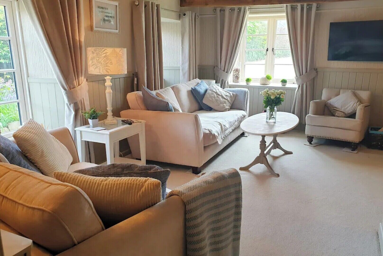 Smart TV, chimenea y libros 