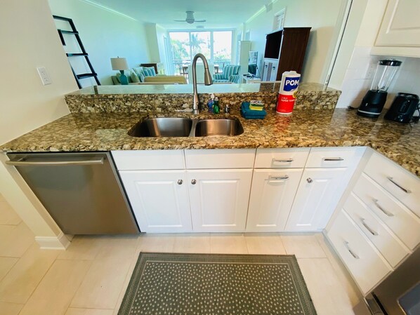 Fridge, microwave, coffee/tea maker, toaster