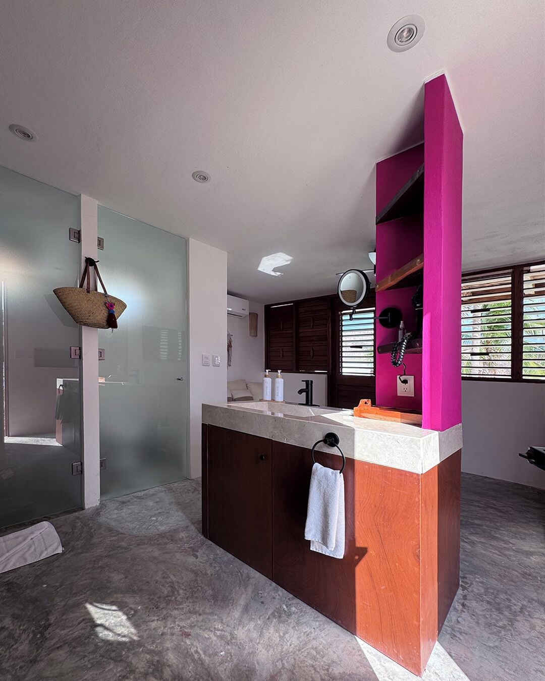 superior cabin | bathroom | shower, hair dryer, slippers, towels