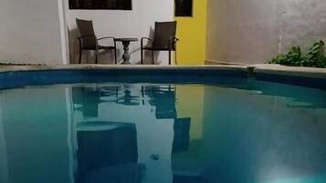 Outdoor pool, open 8:00 AM to 9:00 PM, sun loungers