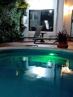 Outdoor pool, open 8:00 AM to 9:00 PM, sun loungers