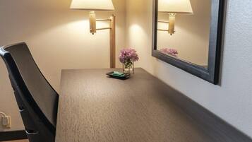 Premium bedding, Select Comfort beds, desk, laptop workspace