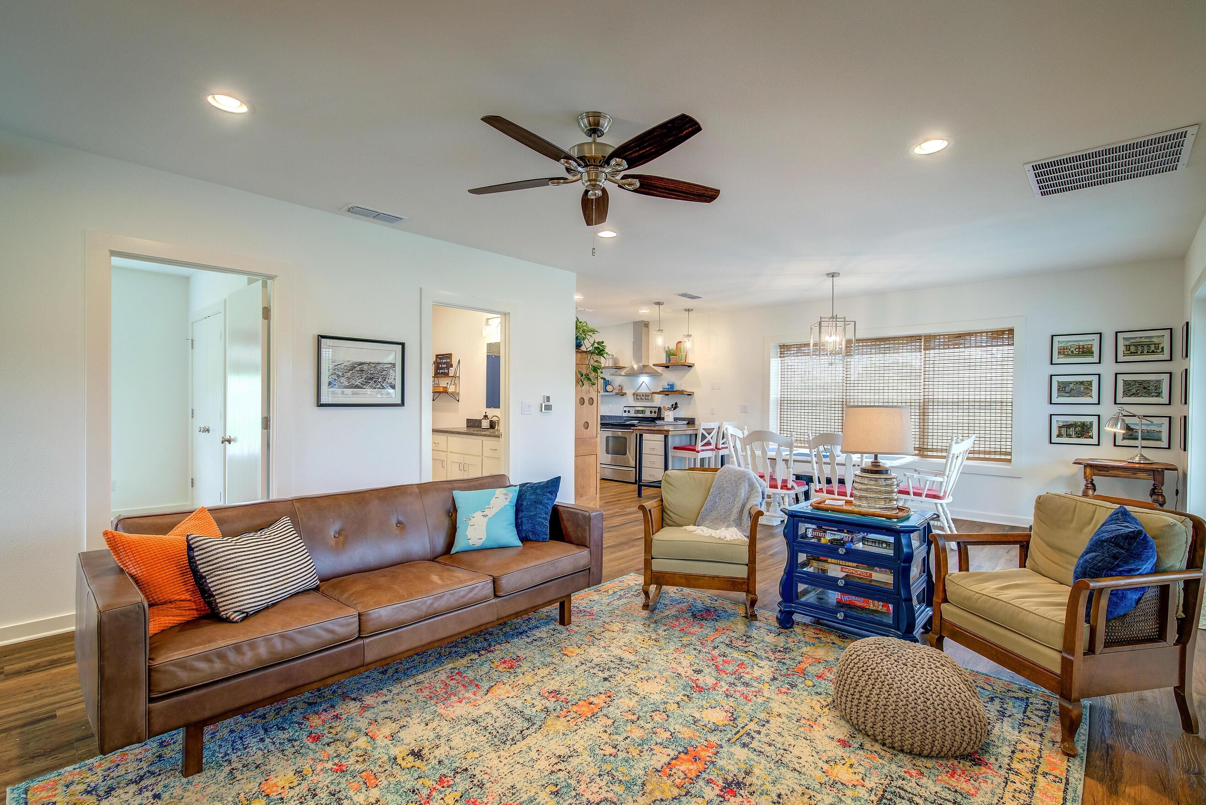 Smart TV, fireplace, DVD player, books