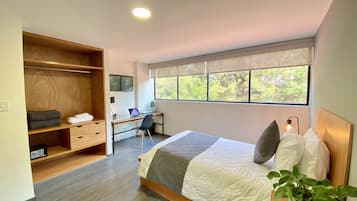 1 bedroom, desk, laptop workspace, iron/ironing board