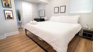 3 bedrooms, desk, iron/ironing board, travel cot