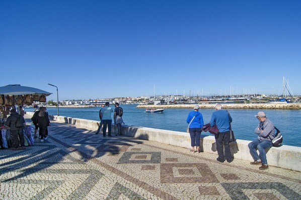 A waterfront promenade with people walking and sitting, a clear blue sky, and boats in the background. - Lagood, modern splendid apartment, views of Lagos bay (Lagos)