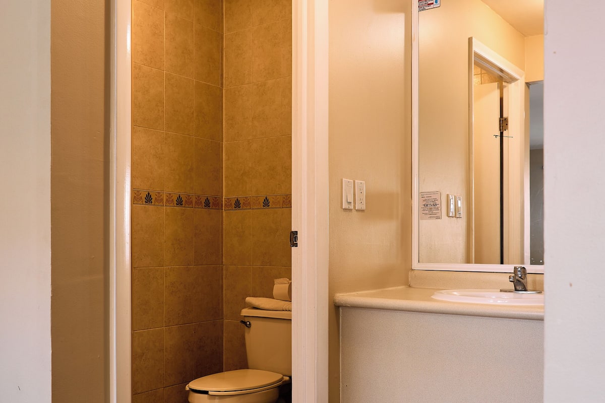 standard double room, 2 queen beds | bathroom | shower, hair dryer, towels, soap