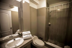 Ducha, secador de pelo, toallas