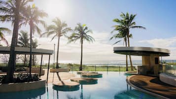 Indoor pool, outdoor pool, sun loungers