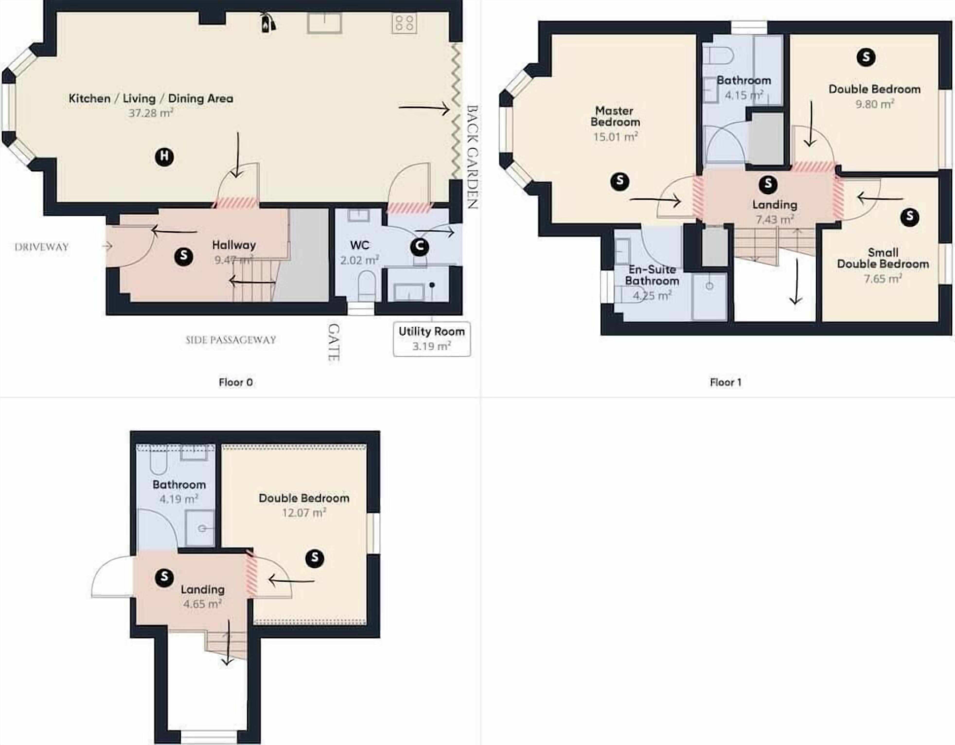 A floor plan with a master bedroom, double bedroom, bathroom, landing, and utility room.