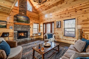 Smart TV, fireplace, foosball, books