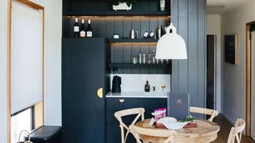 Mini-fridge, microwave, coffee/tea maker, electric kettle