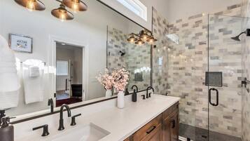 Bathtub, hair dryer, towels, soap