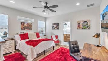 2 bedrooms, desk, iron/ironing board, travel cot