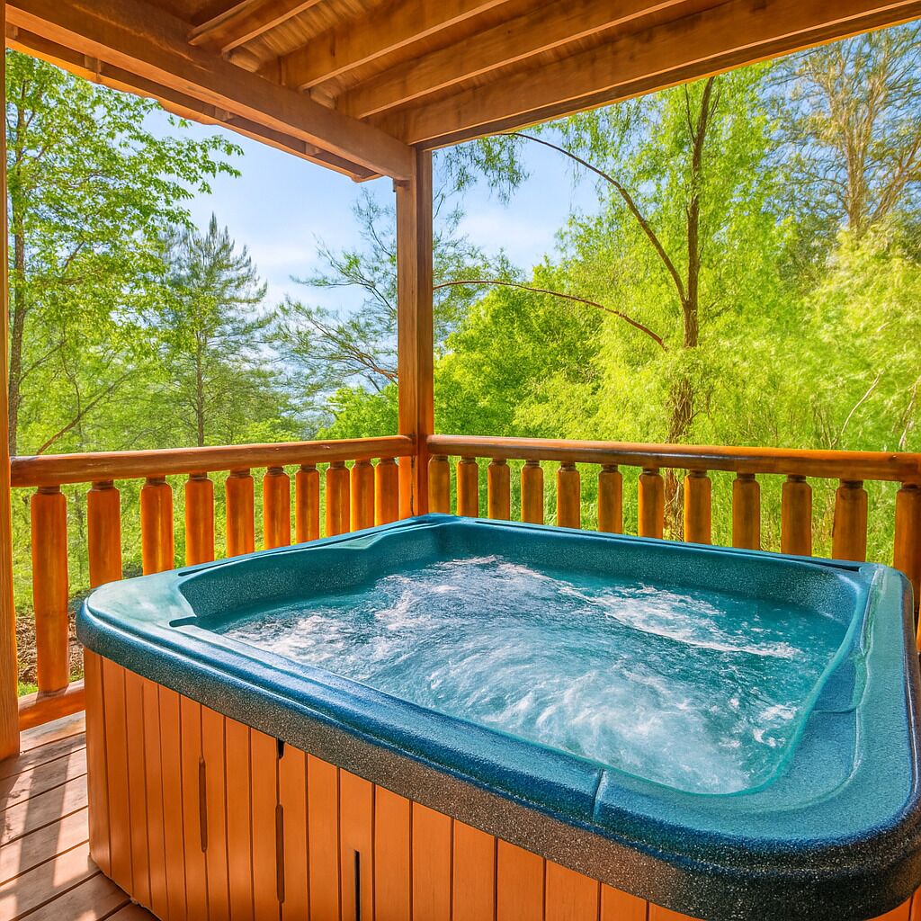 Private covered hot tub with peaceful Smoky Mountain views.