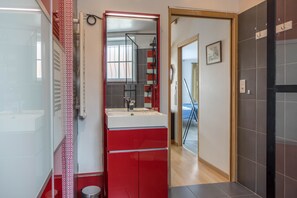 Shower, hair dryer, soap