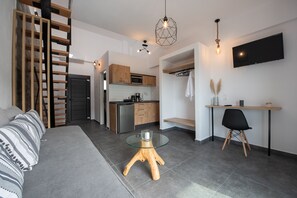 高级开间 | 起居区 | 32-英寸纯平电视 (配备卫星频道)、电视