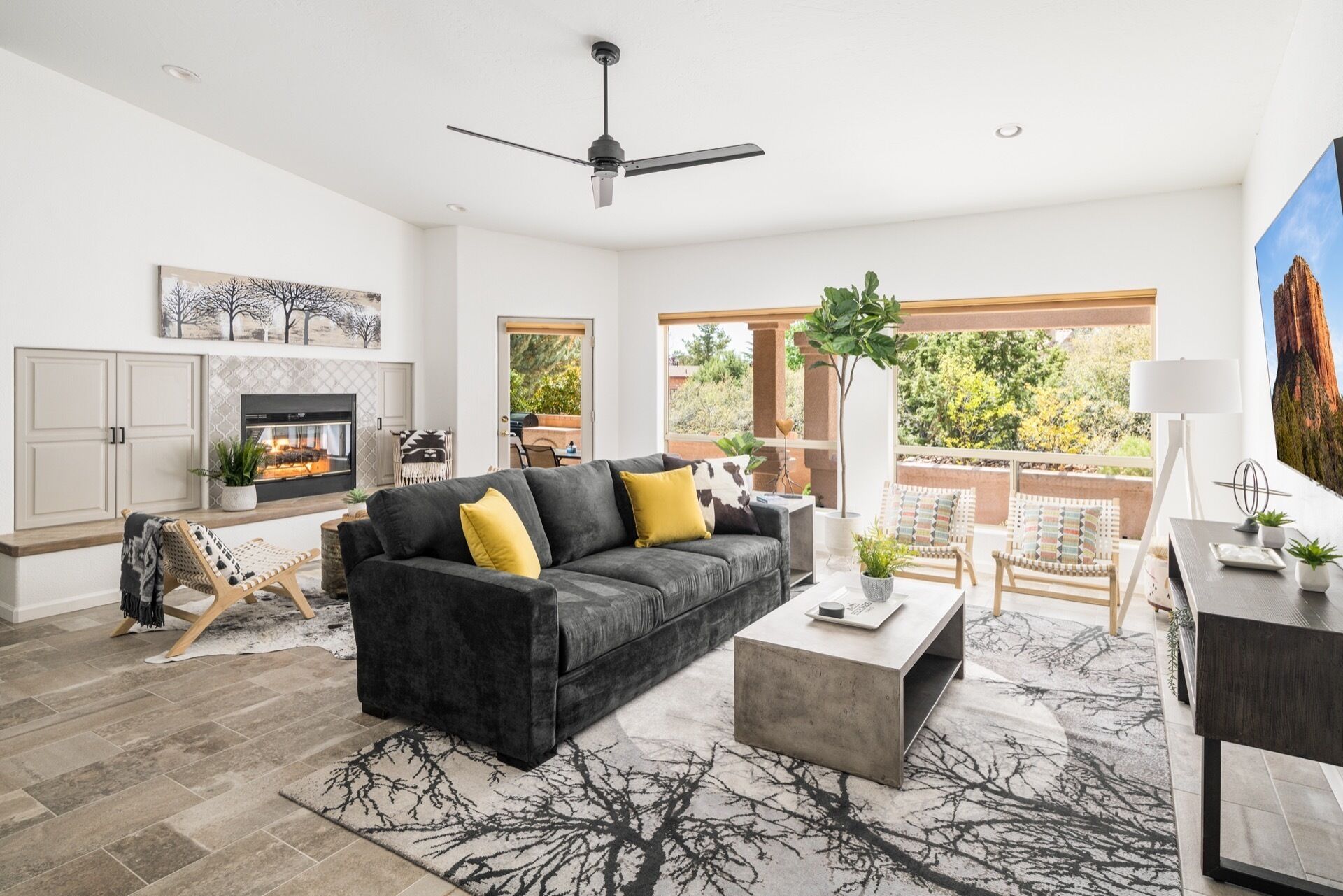 Smart TV, fireplace, video games