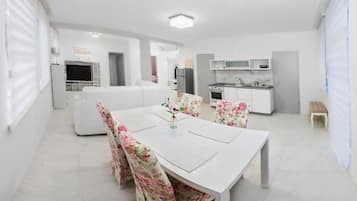 Fridge, microwave, stovetop, espresso maker