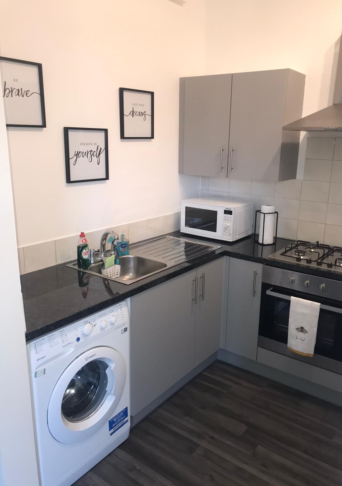 Fridge, microwave, oven, electric kettle