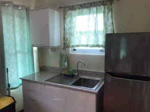 Fridge, dining tables