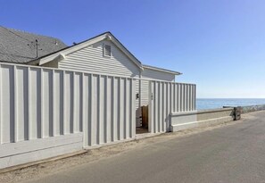 A white building with a gabled roof, a door, and a small window. - Views for miles of the  Ocean and Bolinas Lagoon (Bolinas)