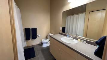 Bathtub, hair dryer, towels