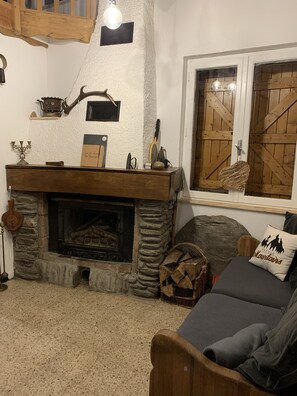 Fernseher, Kamin, Tischtennisplatte, Bücher