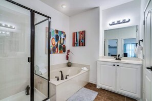Shower, hair dryer, shampoo