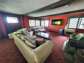 TV connectée, lecteur de DVD, table de tennis de table, livres