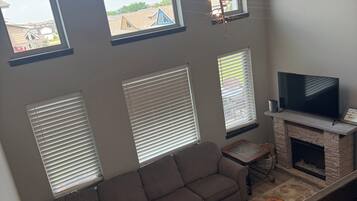 Smart TV, fireplace, table football