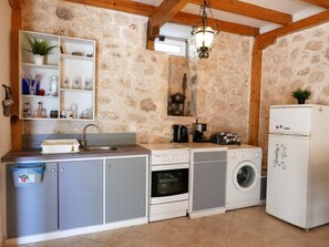 Fridge, microwave, oven, coffee/tea maker