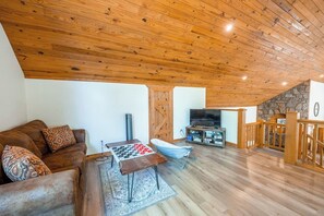 Smart TV, fireplace, video games, DVD player