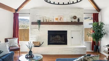Smart TV, fireplace, video games, books