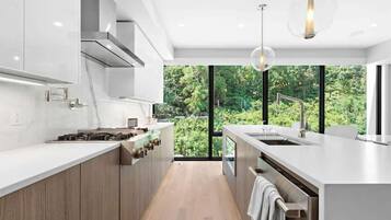 Fridge, microwave, oven, dishwasher