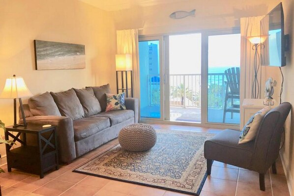 Condo, 2 Bedrooms, Beach View | Living room - Crystal Towers 508 by Bender Vacation Rentals (Gulf Shores)
