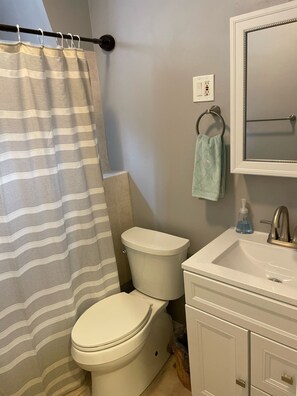 Ensemble douche/baignoire, sèche-cheveux, serviettes fournies, savon