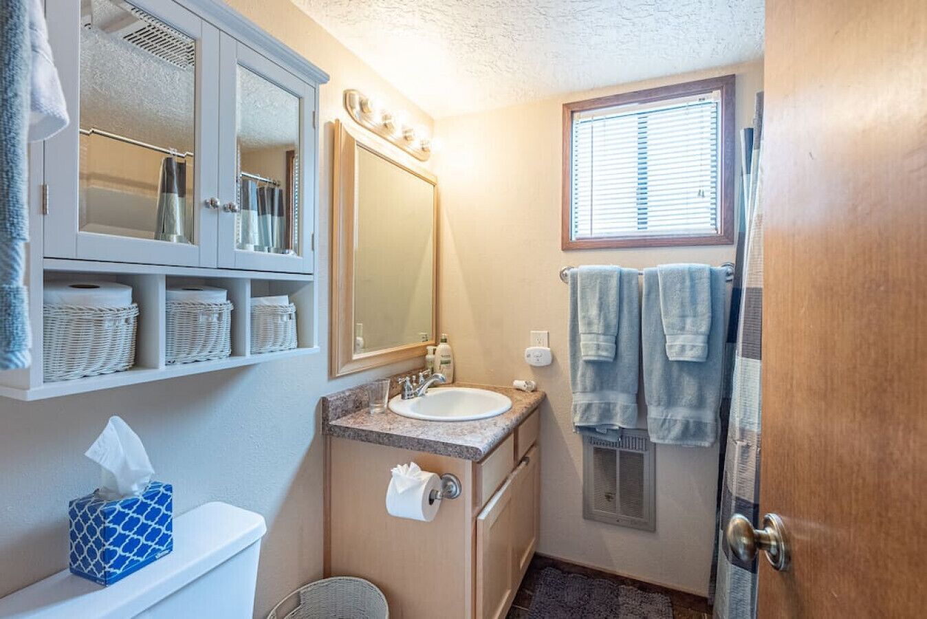 Secador de cabelo, toalhas de banho